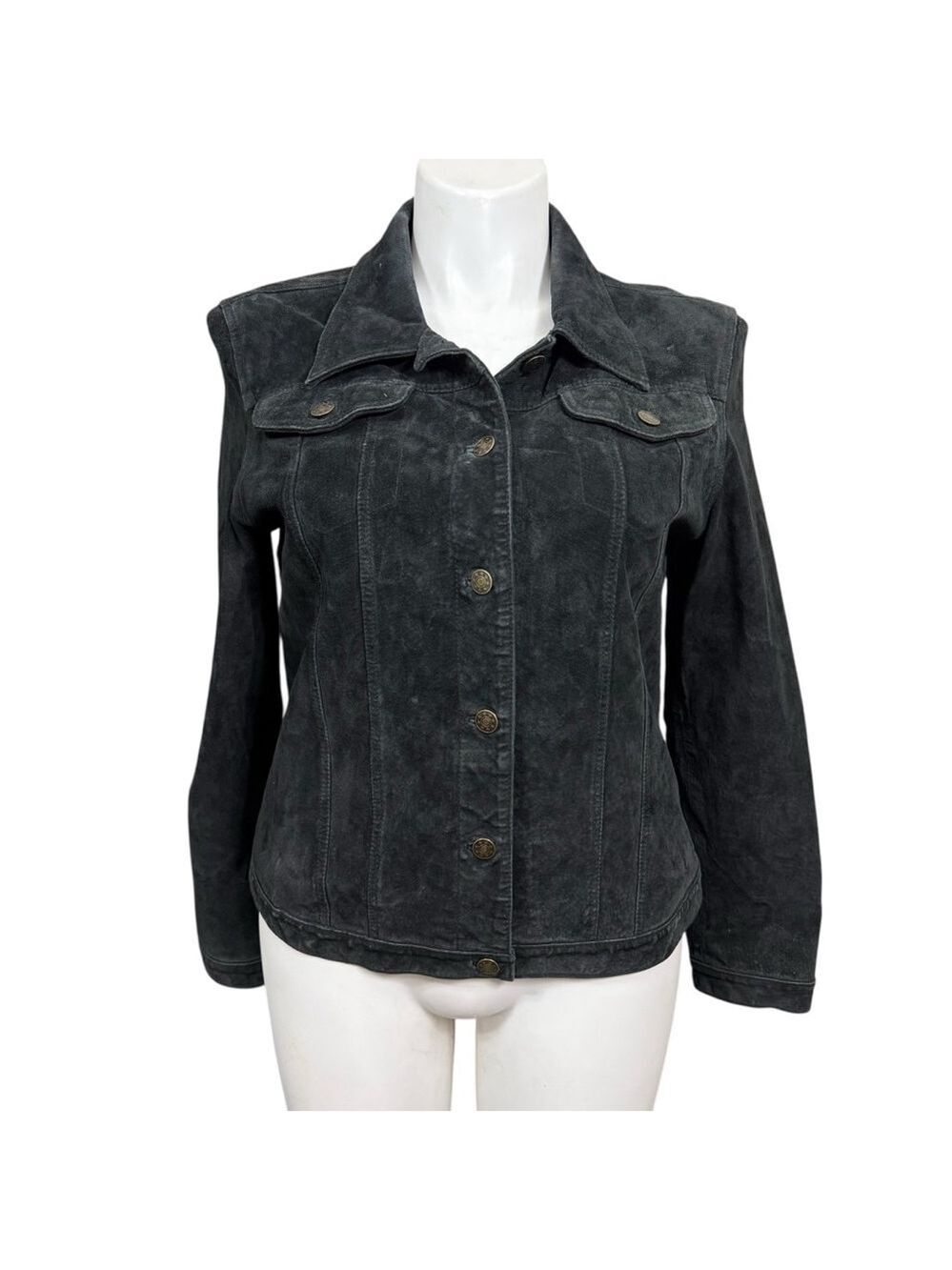 Fabio Womens Y2K Black Genuine Leather Button Front‎ Jacket Size Large